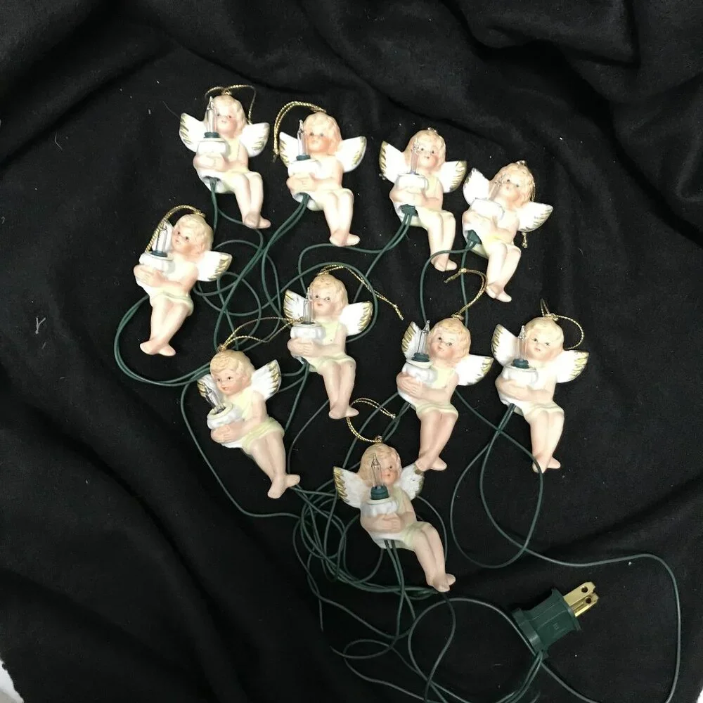 Ceramic Angel Cherrub String Lights 10 Count